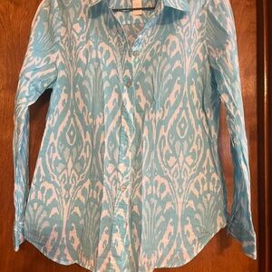 Chico's Sky Blue and White Cotton Shirt